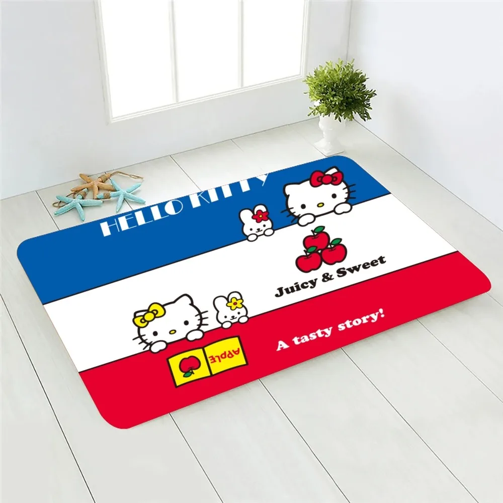 H-Hello Cat K-Kitty Floor Mat Graphic Printed Flannel Doormats For Bathroom Kitchen Entrance Carpet Home Decor