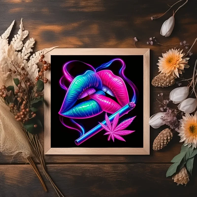 Abstraktes 5D-Diamant-Set zum Selbermachen, rund/quadratisch, zwei Lippen, Kuss, Malset, Sammlung, Mosaik-Sets, Kunst, Heimdekoration, rahmenlos