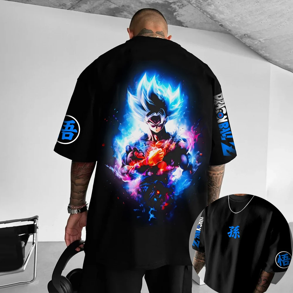 Dragon Ball Z Son Goku All Forms Broly Blue Aura Group Print Kids Oversized T-Shirt Mens Anime Streetwear Anime Tee For Fans view 3