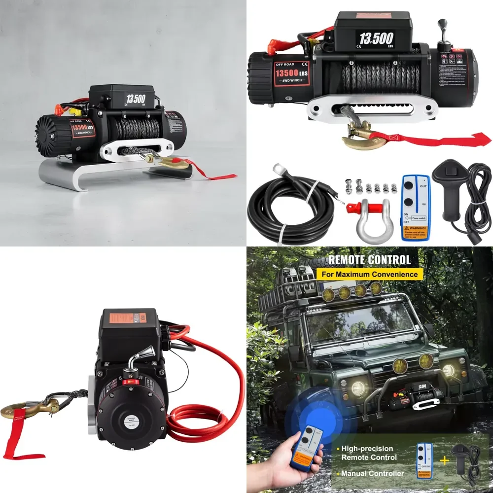 Czech Warehouse 13500 LBS 12v Floor Mount Electric Truck Winch for ATV with Synthetic Rope Remote Control 7 Days