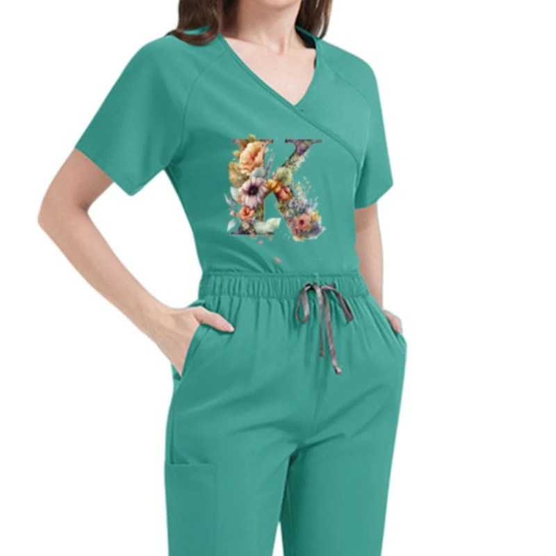 

Униформа медсестры с завязками на спине на заказ, женские брюки с короткими рукавами, тонкие быстросохнущие скрабы для салона красоты, рабочая одежда для беременных