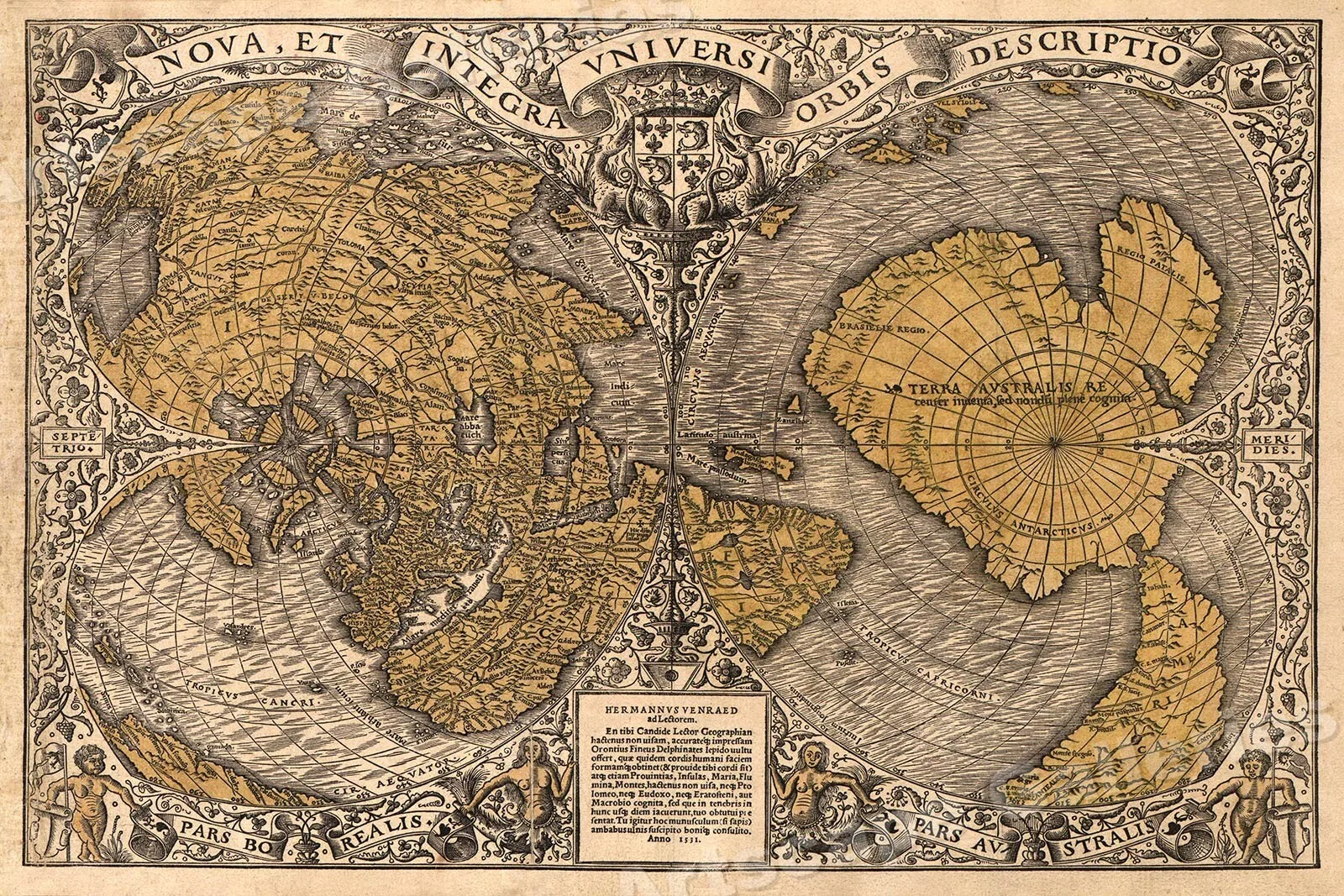 1530s Old Map of the World as Seen from the North & South Poles Wall Decor Art Print Poster Wall Painting