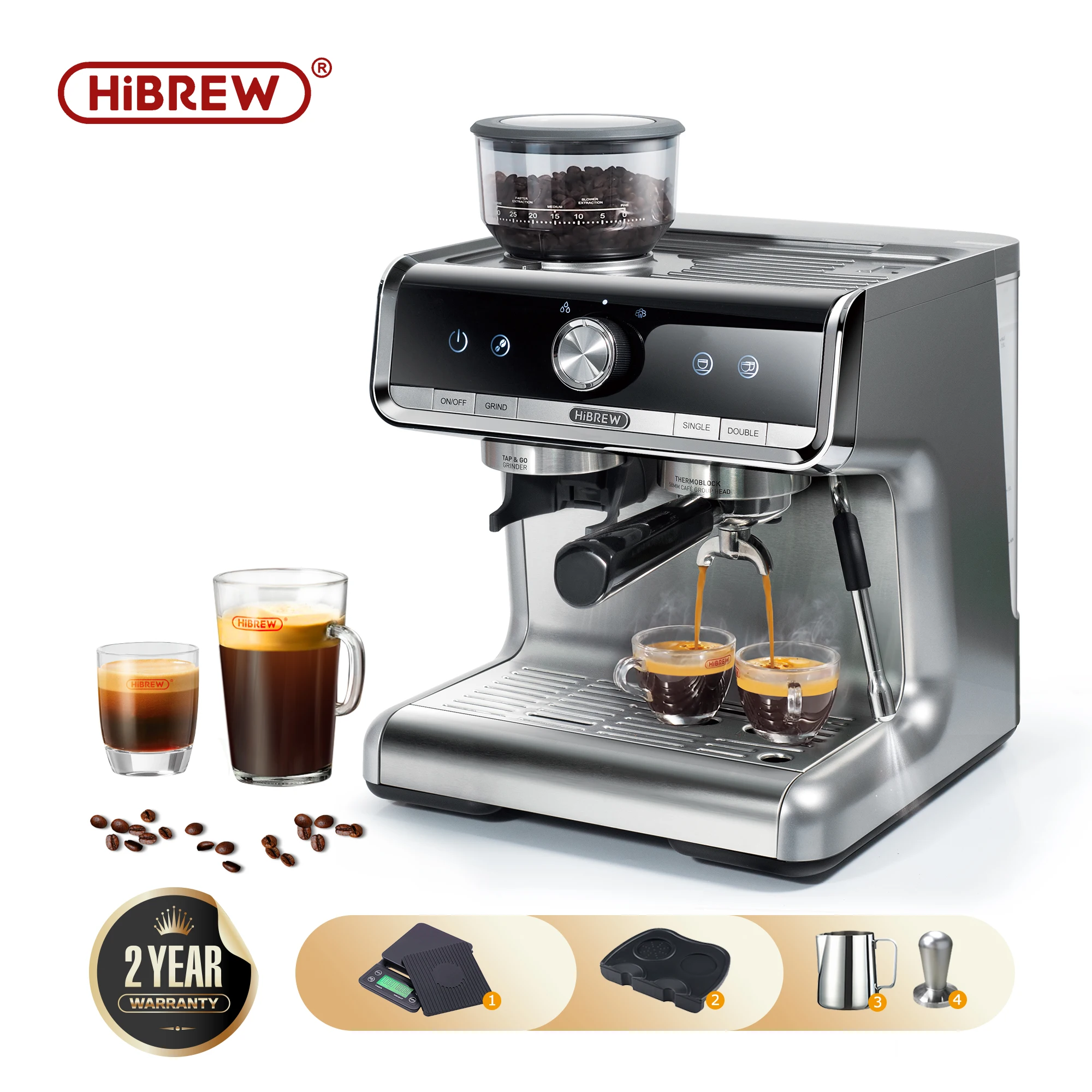 HiBREW  Barista Pro 20Bar Bean to Espresso,Cafetera  Commercial Level Coffee Machine with Full Kit for Cafe Hotel Restaurant H7