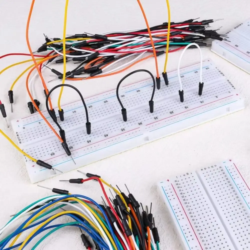 830 Tie Points MB-102 Breadboard U Shape White Solderless Breadboard Red & Blue Wires PCB Breadboard Circuit Testing