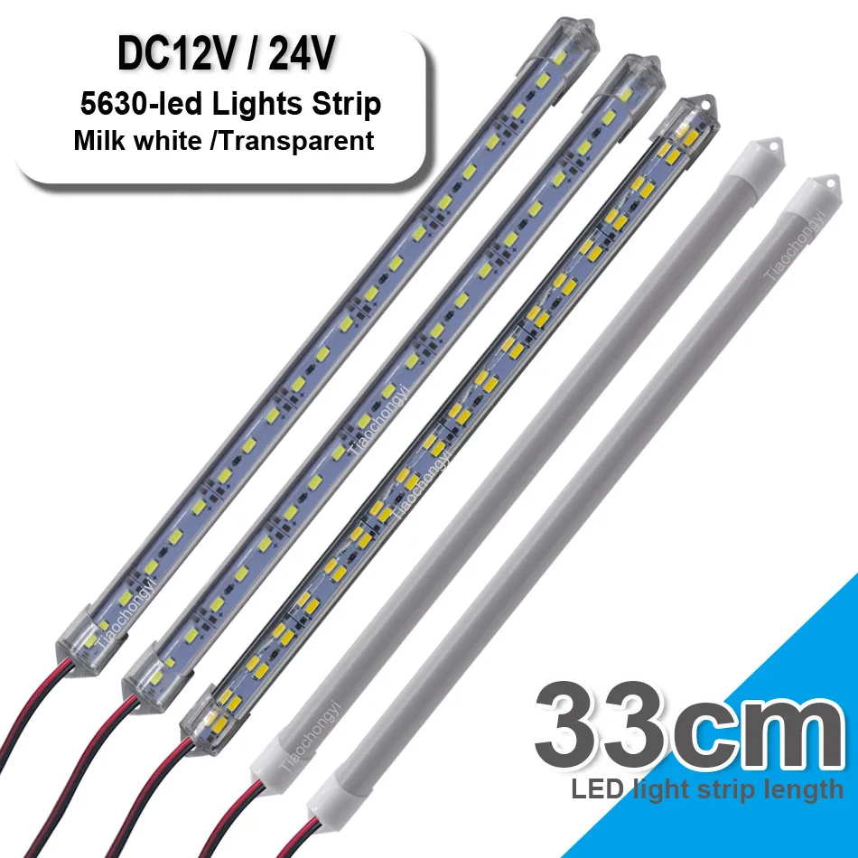 Tira de luces LED de 33cm, 12V de CC, 24V, lámpara de barra de tubo rígido duro, 330mm x 15mm, IP65, tiras de luces de cuentas blancas impermeables de 5630 led para bricolaje