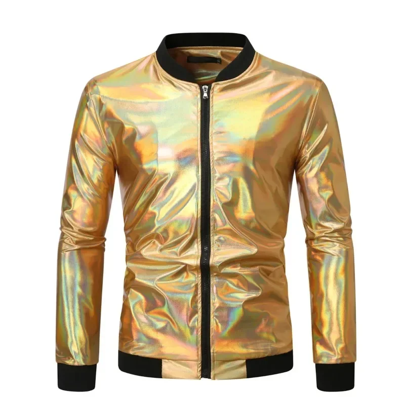 2025 New Gold Silver Purple Shinny Surface Mens Streetwear Jackets And Coats Stand Collar Hip Hop Jacket Outerwear Spring Autumn