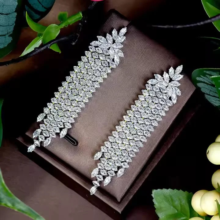 

HIBRIDE Beautiful Willow Leaf Jewellery Earrings Popular African Nigerian Bridal Wedding Party Dinner Festive Accessories E39