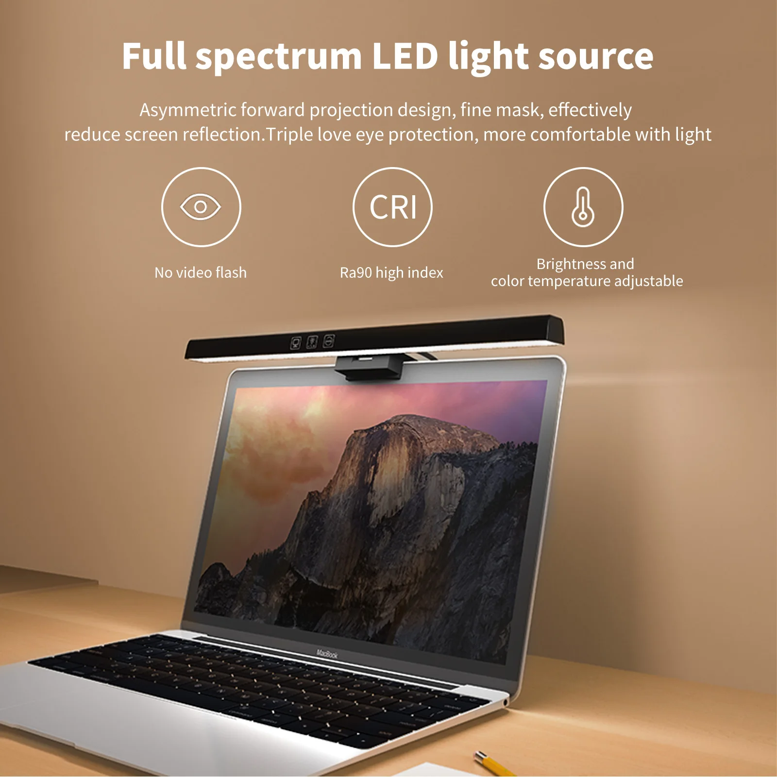 33/50cm USB Computer Monitor Lamp Screen Light Bar Stepless Dimming Reading USB Lamp 3 Temperature Adjustable Eye-Care Desk Lamp