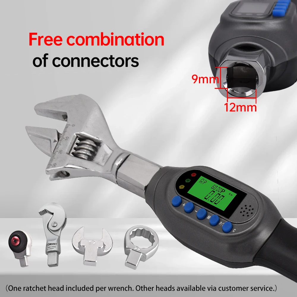 High-precision Chrome Vanadium Steel Industrial Grade Interchangeable Open-end Mini Digital Torque Wrench Adjustable OEM