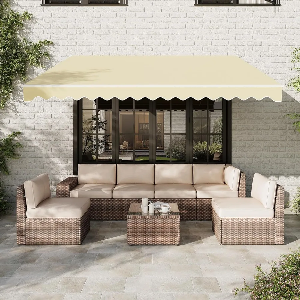 12x10FT Manual Retractable Awning for Outside with Crank Handle
