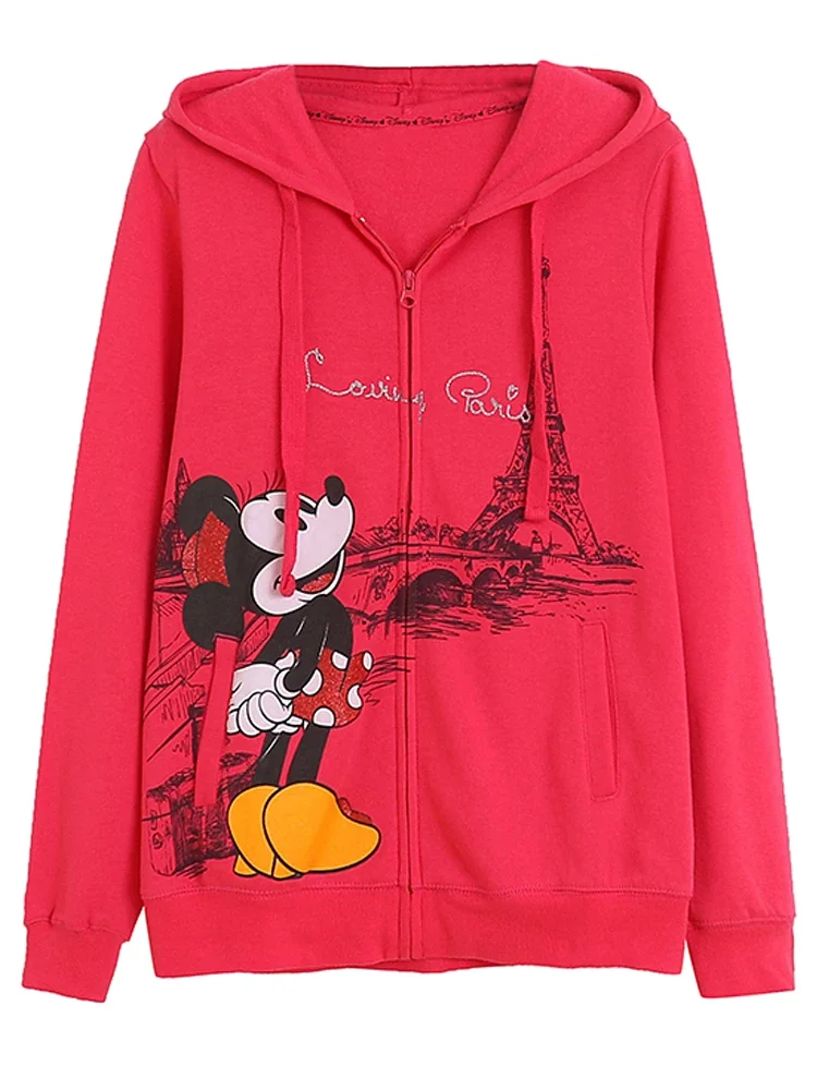 Disney Sweatshirt Fashion Minnie Mickey Mouse Cartoon Print Casual Women Zipper Hoodies Autumn and Winter Couple's Zipper Hoodie