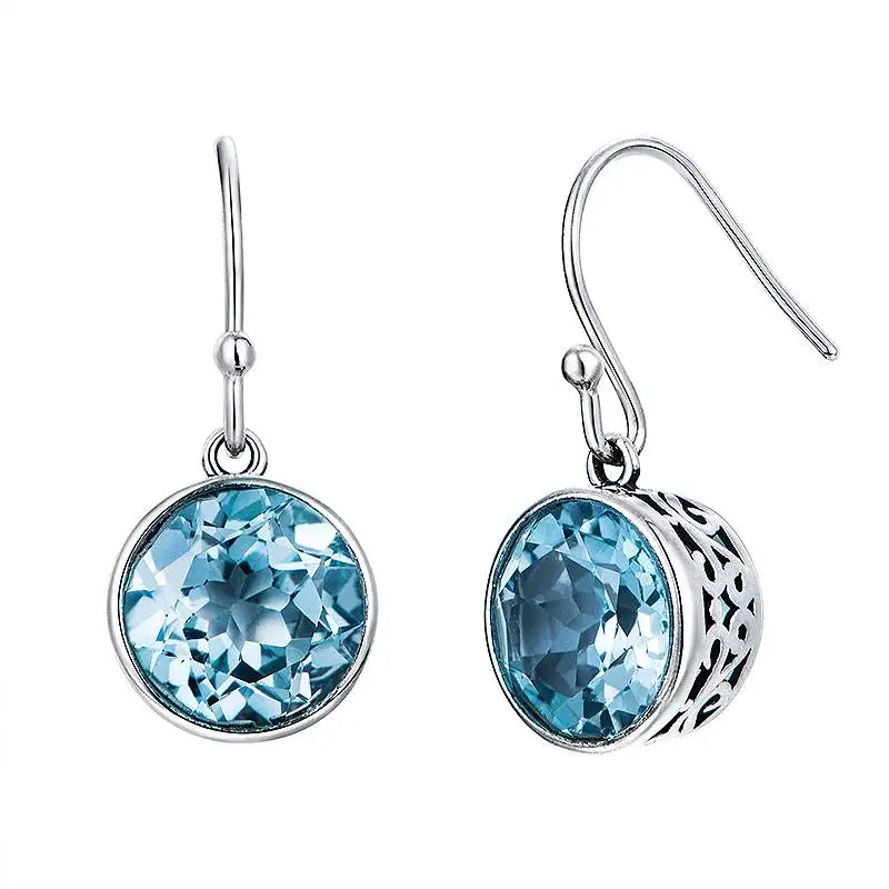 Huitan Bezaubernde Damen-Ohrhänger mit brillantem blauen, rundem CZ, modische Accessoires, silberfarbener Schmuck für Party, Hochzeit