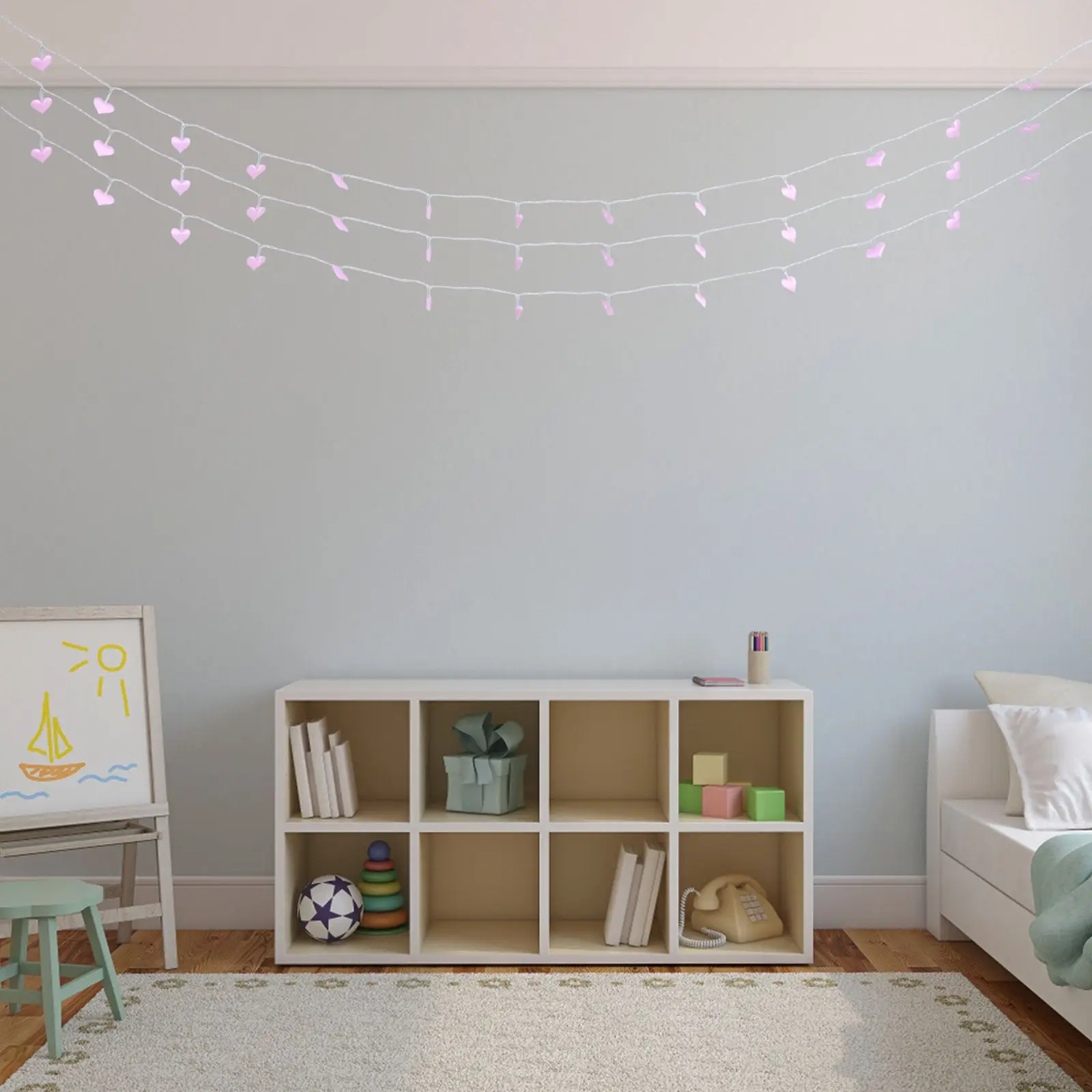 2 Set Heart Shaped String Lights Operated Fabric Decorative Romantic LED Light Valentine Day Room Lighting