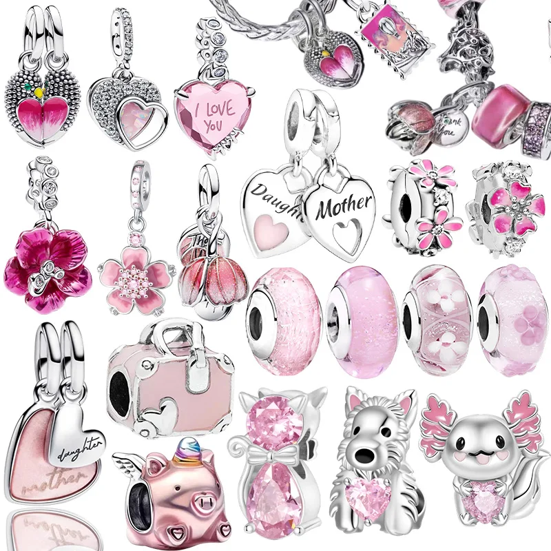Nouvelles breloques pendentifs originales en forme de montgolfière et de fleur de cerisier rose, perles DIY pour bijoux femme, cadeau, compatibles avec les bracelets