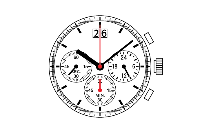 YM04 Movement Epson YM04A Movement YM Series Quartz Movement  Size:12''' Six Hands 3.6.9 Small Seconds Big date display at 12:00