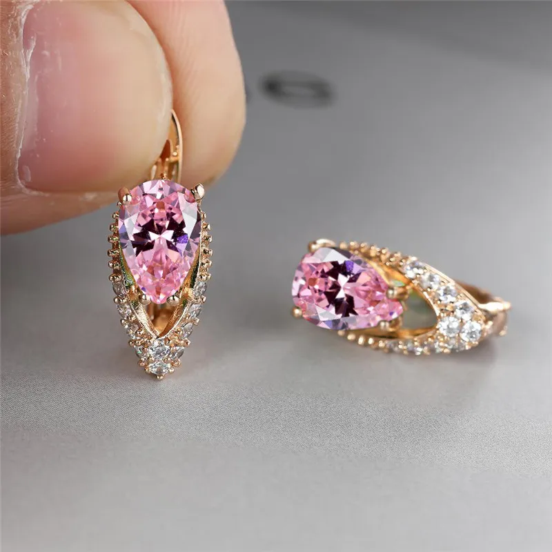 Boho Small Gold Color Blue Stone Clip Earrings Vintage Zircon Wedding Jewelry For Women