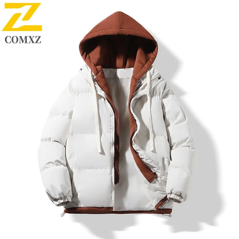 

COMXZ Men Cotton Coat Fake Two Piece Design Hiking Camping Lightweight Warm Park Outdoor Cycling Windproof Winter Cotton Coat