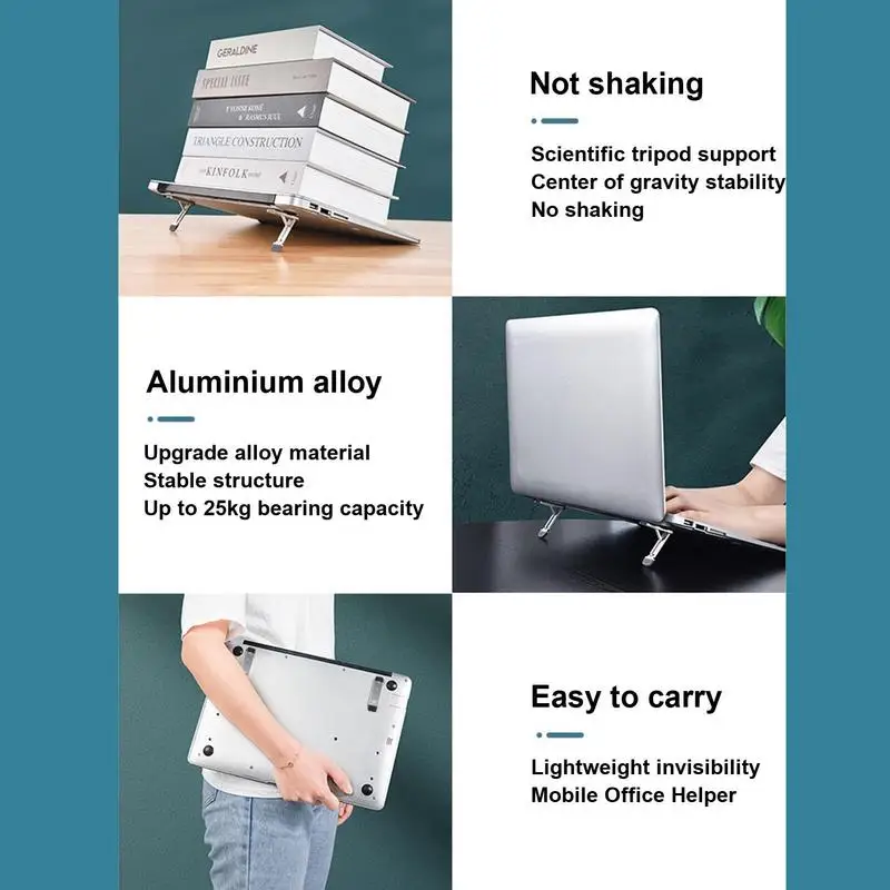 2pcs Mini Laptop Holder Foldable Keyboard Stand Notebook Riser Feet Nonslip Aluminium Alloy Heat Dissipation Stand