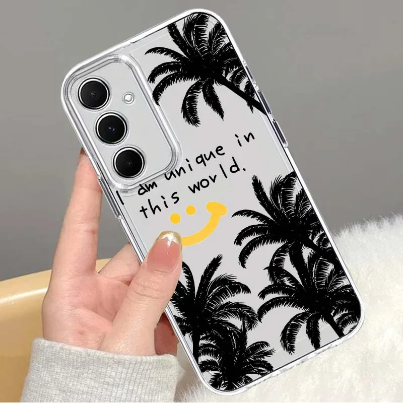

Coconut Tree Art Black For Samsung Galaxy Note 20 10 F12 M23 F23 M14 F15 M54 M55 Ultra Plus 5G TPU Transparent Phone Case