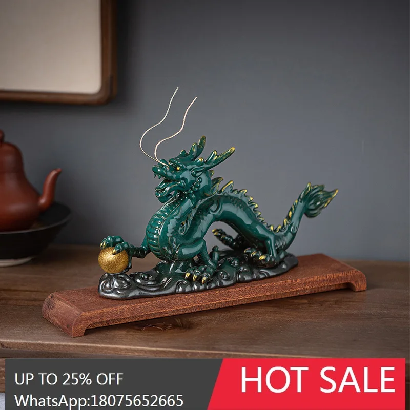 

MJY Ceramic Dragon Ornament Green Dragon Home Desktop Office Gift Wealth Decoration