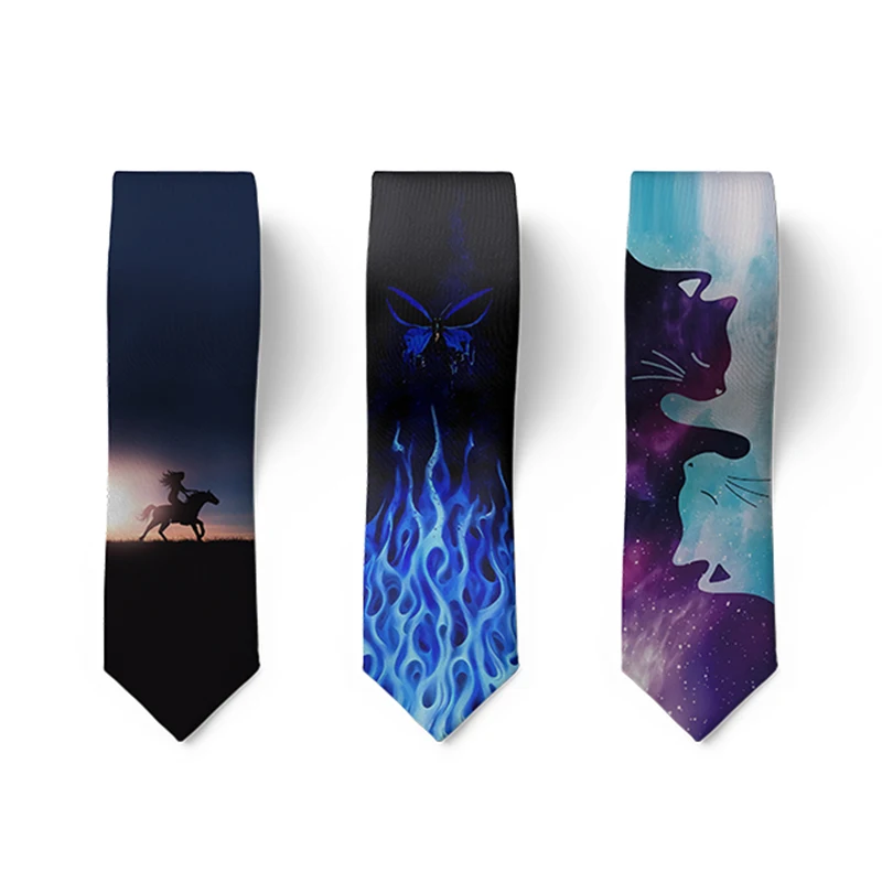 Novelty Creative Cool Men Tie 3D Printing Starry Night Pattern Fashion Harajuku Casual Necktie Birthday Party Halloween Gift Tie