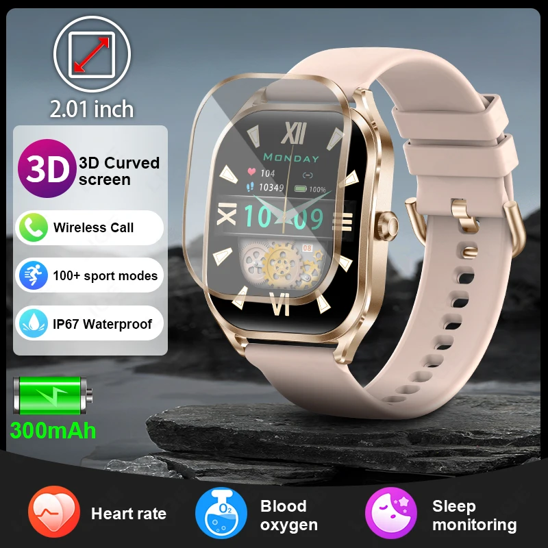 

New 2.01" 3D Curved Screen Women Smart Watch 2024 Smartwatch BT Call Sports Waterproof Bracelet Sleep monitoring Watches For Men