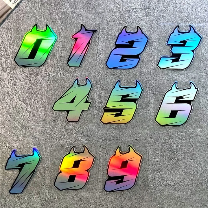 1pc Devil Laser Motorcycle Number Sticker Self-Adhesive (Waterproof)Rainbow Fluorescent High-Adhesion Vinyl Create Customization