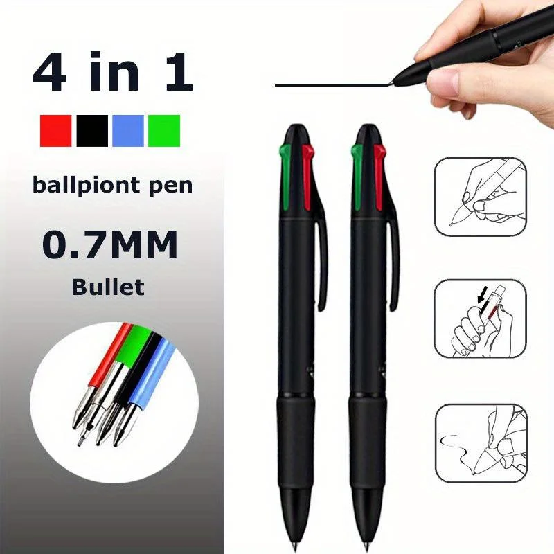 14-teiliges hochwertiges 4-in-1, 4-farbiges, einziehbares 0,7-mm-Multifunktions-Kugelschreiber-Set, geeignet als Lehrergeschenk und für den Schulanfang.