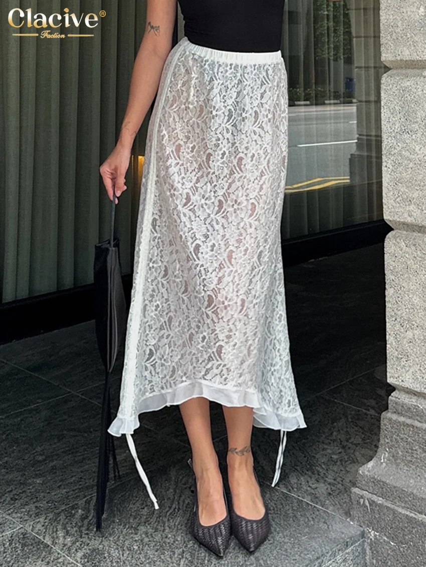 

Clacive модная свободная белая женская юбка сексуальные юбки до щиколотки с высокой талией элегантная классическая прозрачная юбка женская одежда