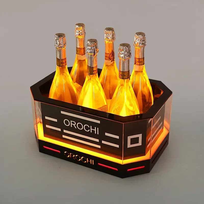 Bar KTV acrylic double-layer luminous ice bucket LED champagne red wine bucket foreign wine basket 6 pcs rechargeable wine