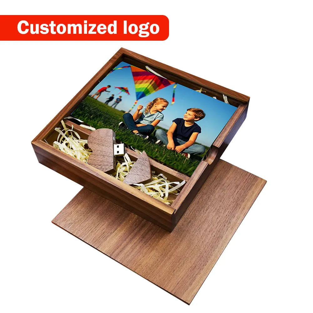 

Free custom logo Photography walnut Photo Album usb + Box usb flash drive U disk Pendrive 8GB 16GB 32GB 64GB Wedding GIFT