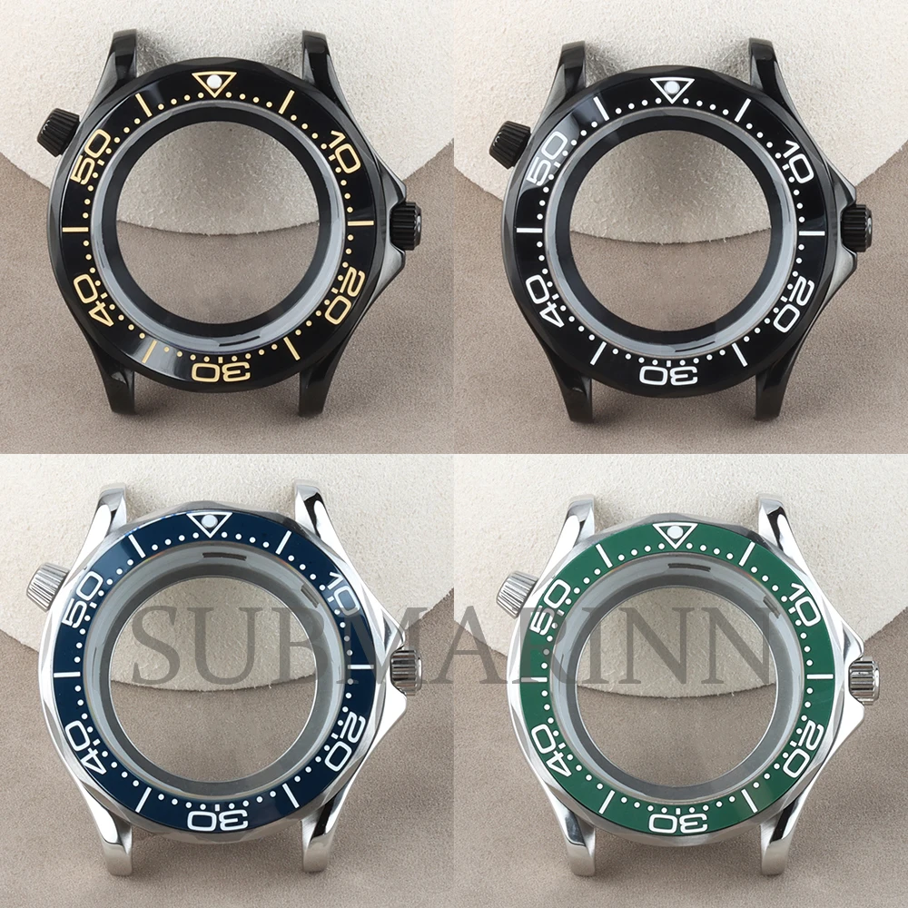 41mm NH35 Watch Case Silver/Black 316L Stainless Steel Waterproof For Omega Seamaster 300 NH35 NH36 Automatic Movement 31mm Dial