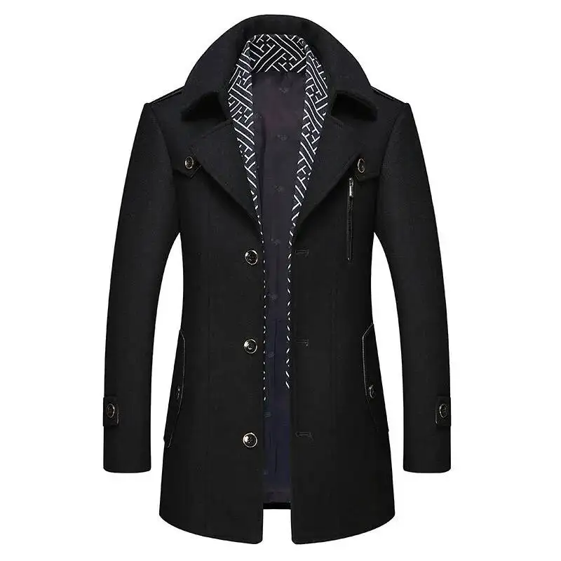 Customizable Men's Woolen Coat Winter Wool Coats Fashion Scarf Collar Cotton Padded Thick Warm Overcoat Suit Jackets