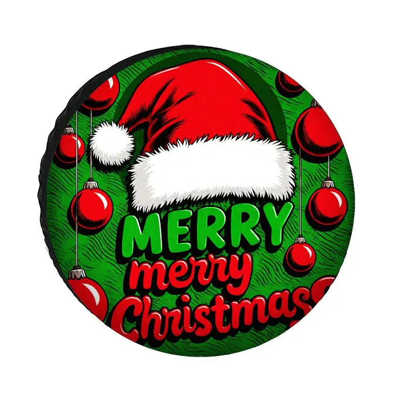 

Merry Christmas Santa Hat Ornament Spare Tire Cover Polyester Dust Sun Protection for SUV RV Trailer