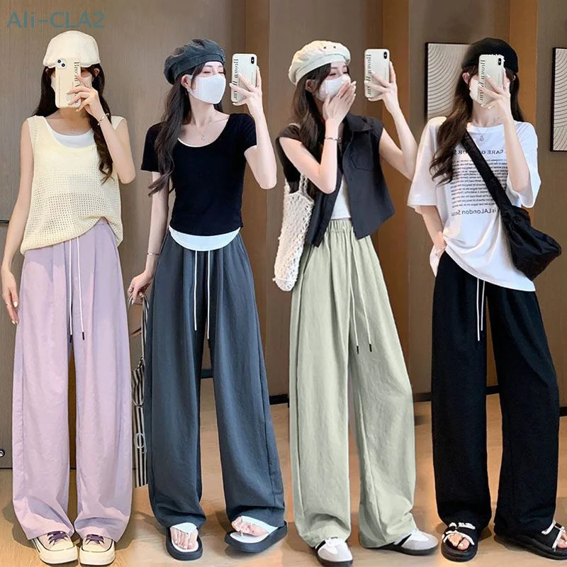 

Fashion Casual High Waist Drawstring Quick-Drying Wide Leg Cycling Pants For Women