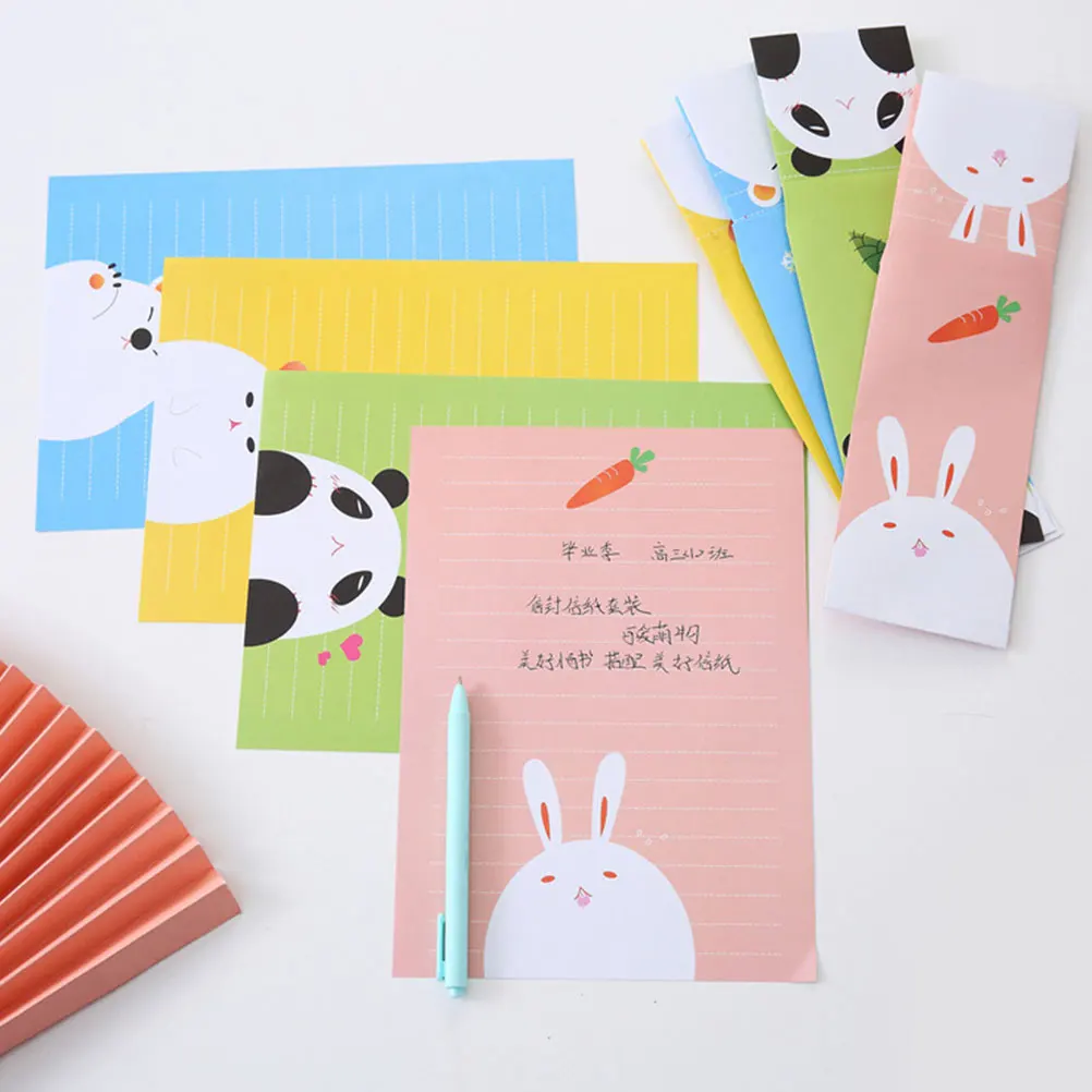 

4 Sets Envelope Stationery Papers Set Paper Kit Bunny Bear Mouse Design Elegant Stationery Writing Supplies
