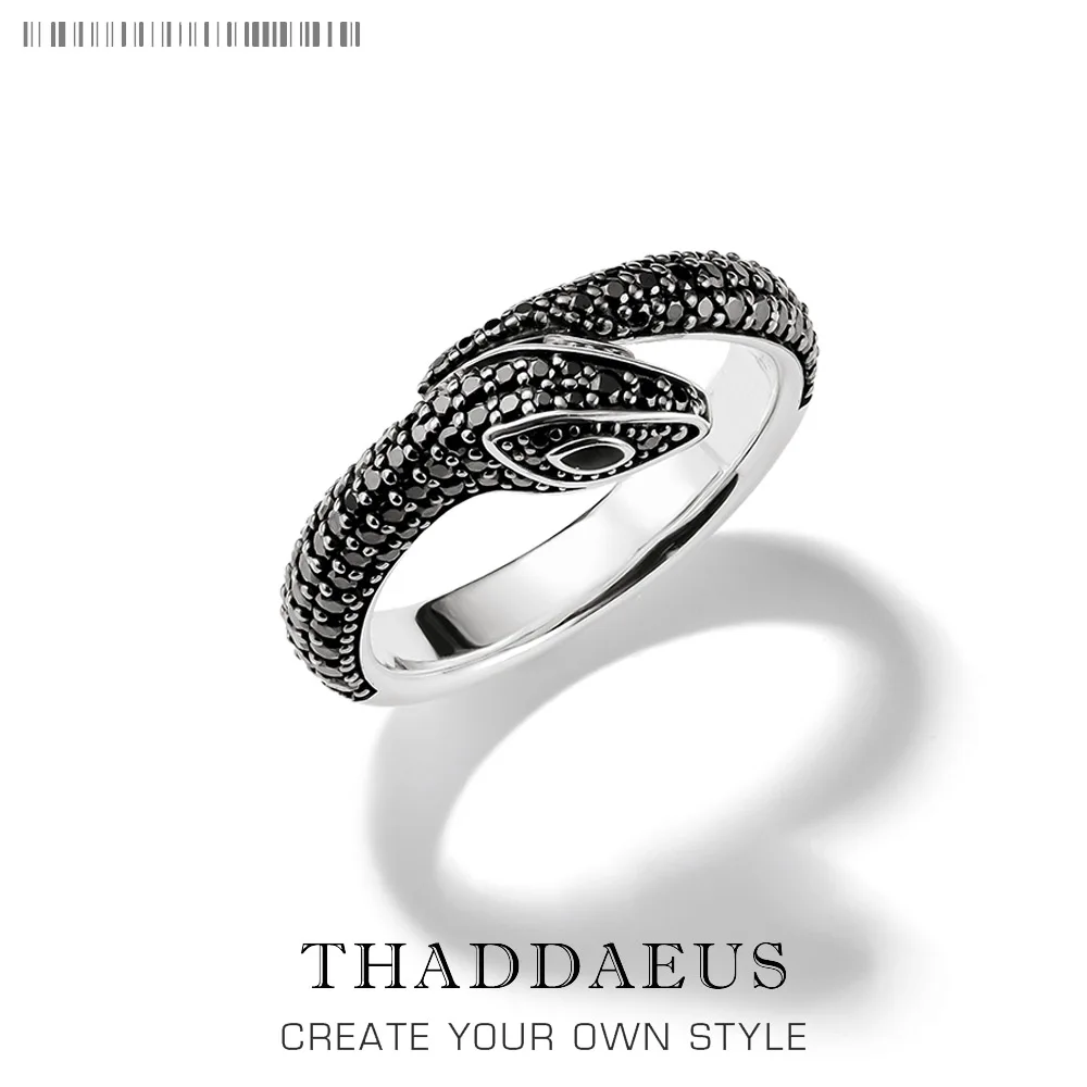 

Black Stone Pave Snake Ring Europe Style Jewelry For Girls Women Brand New Vintage Gift In Solid 925 Sterling Silver
