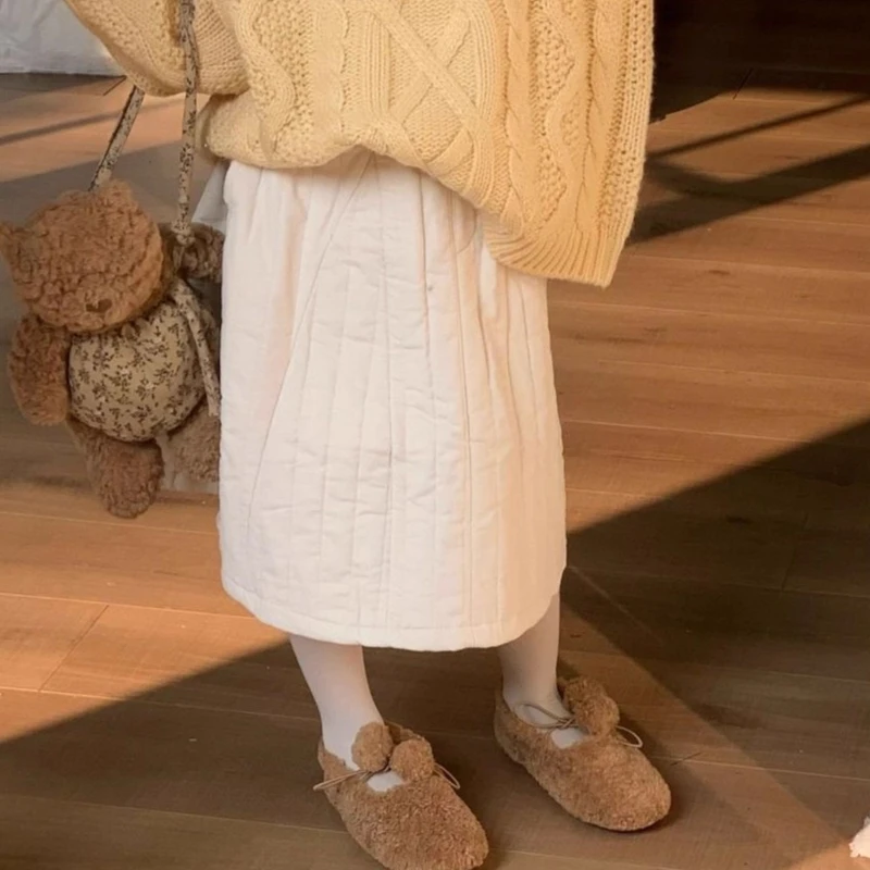 

Юбка для девочек, осень-зима 2021, новая детская одежда, корейский стиль, модная однотонная плотная хлопковая юбка для девочек