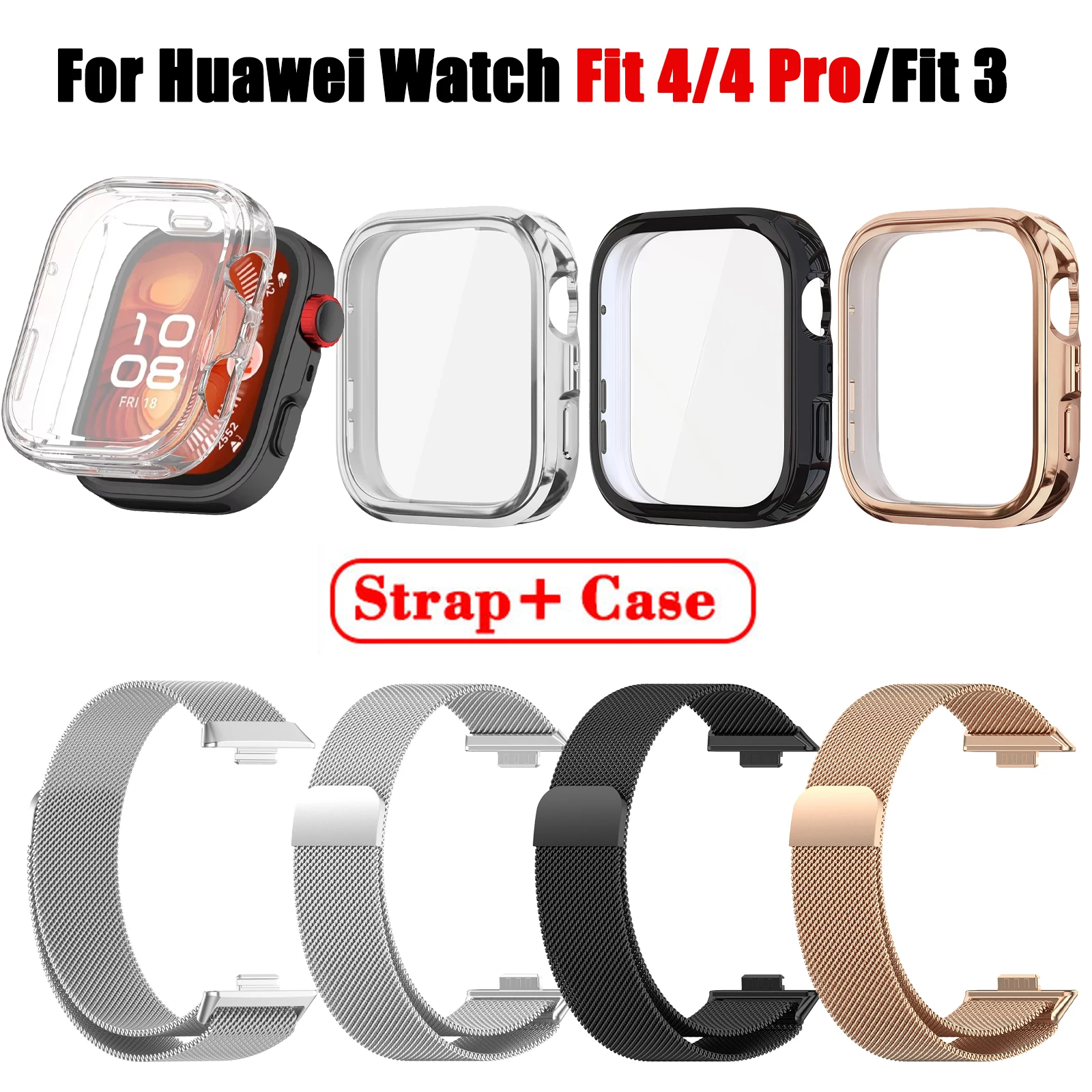 Миланский ремешок-петля для Huawei Watch Fit 4 Pro, металлический ремешок с полной защитной пленкой для экрана, мягкий чехол из ТПУ для Huawei Fit4 Fit3