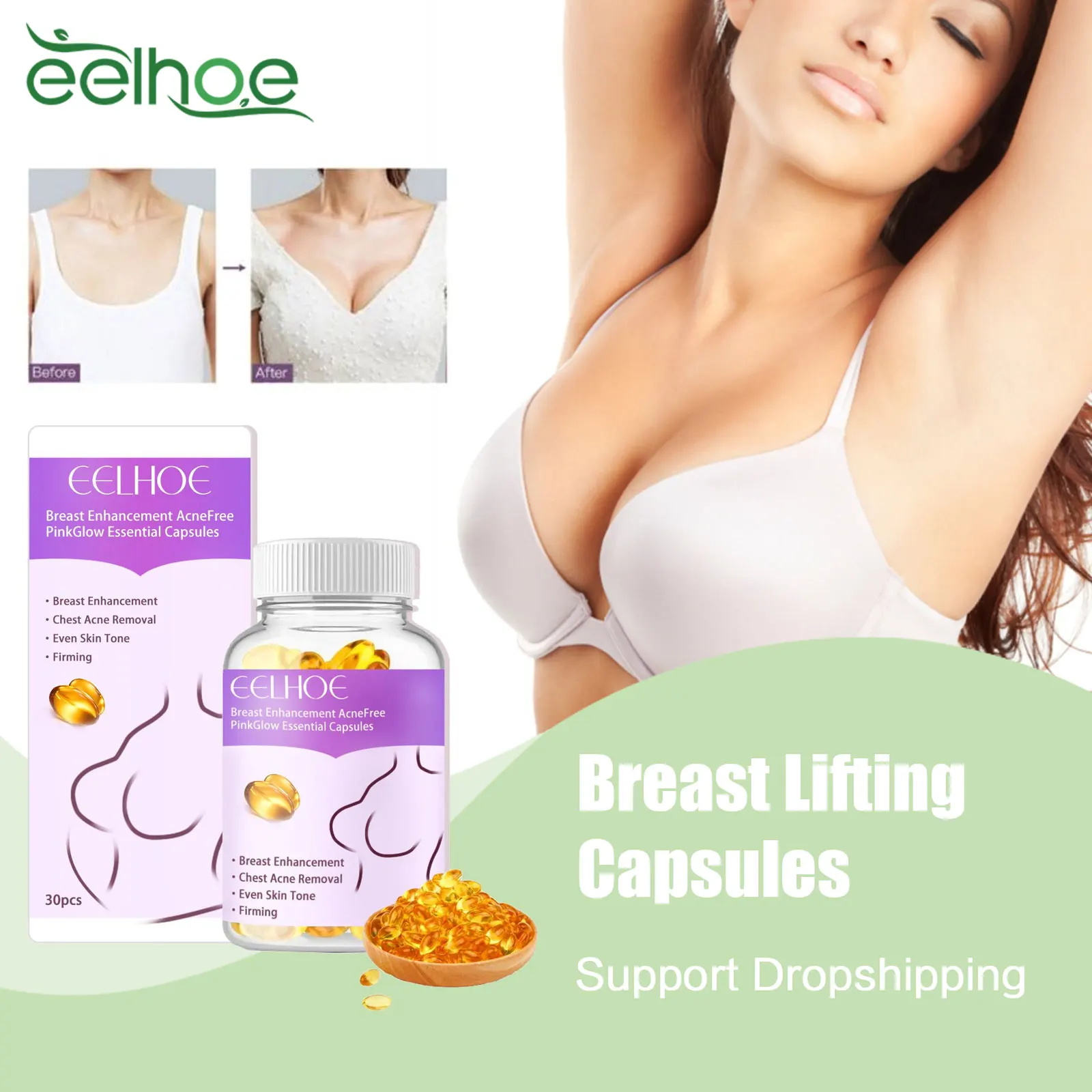 Breast Lifting Capsules Promote Chest Growth Development Increase Bust Anti-Sagging Moisturize Tighten Breast Enhancement Pills