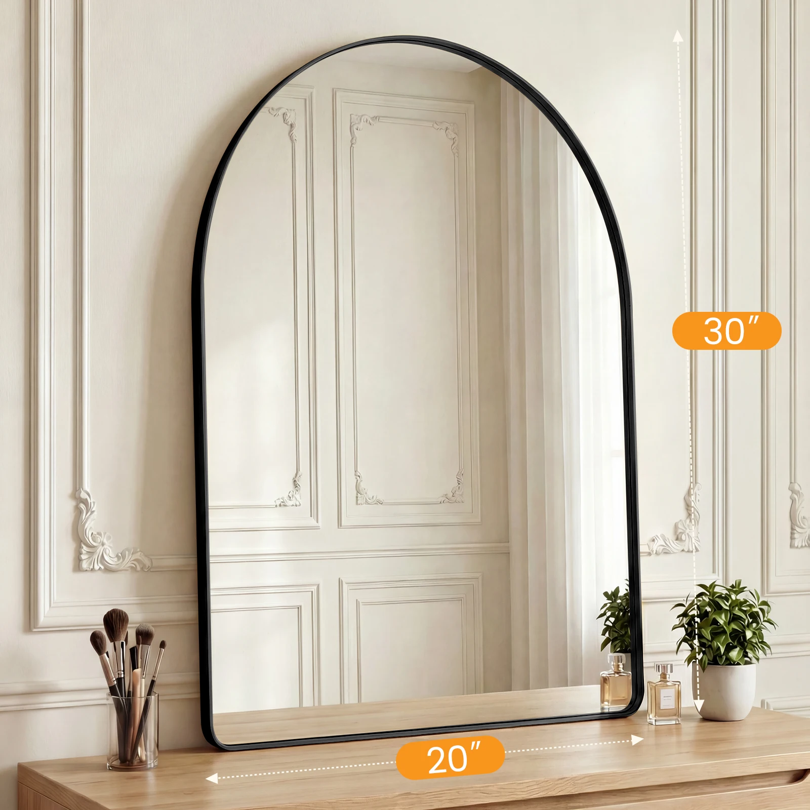 Groove Arched Full-Length Rounded Rectangle Wall Mirror - Matte Metal Frame — detail 9
