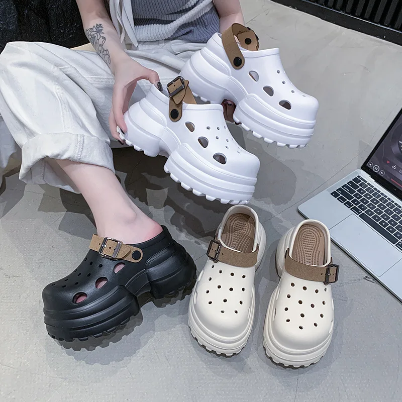 

2025 Breathable Comfortable Women Summer Sandals Thick Sole Platform Slip On Waterproof Anti Slip Beach Shoes Lightweight