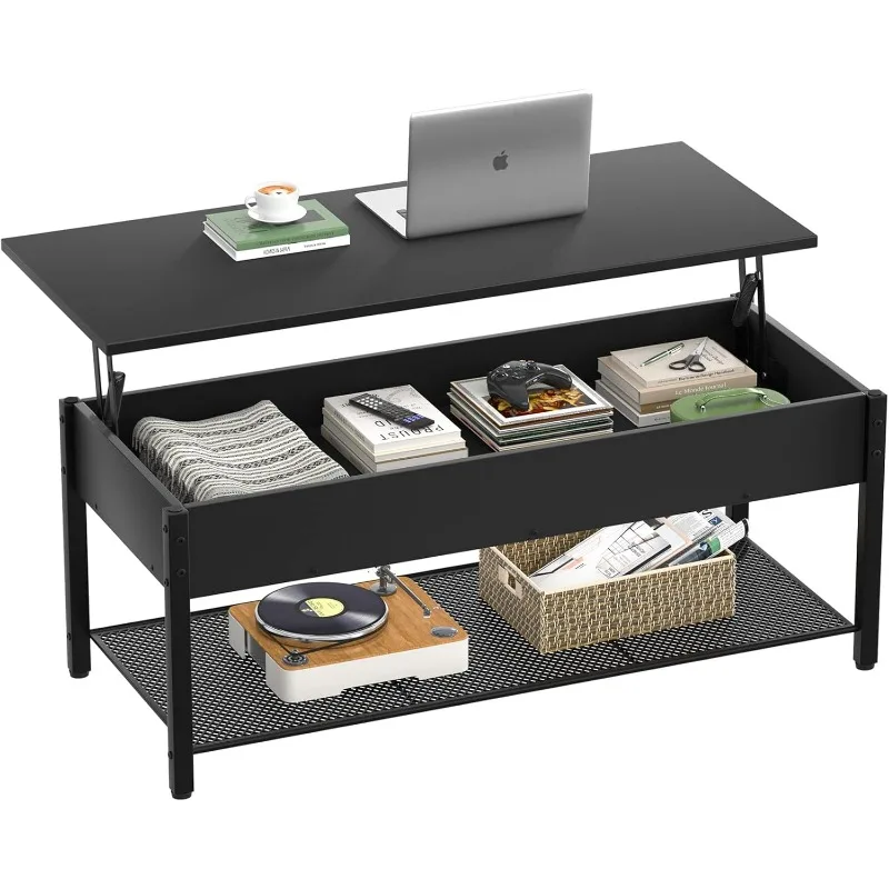 Mesa de centro, mesa de centro elevable con estante de almacenamiento y compartimento oculto, mesa superior elevable moderna para sala de estar