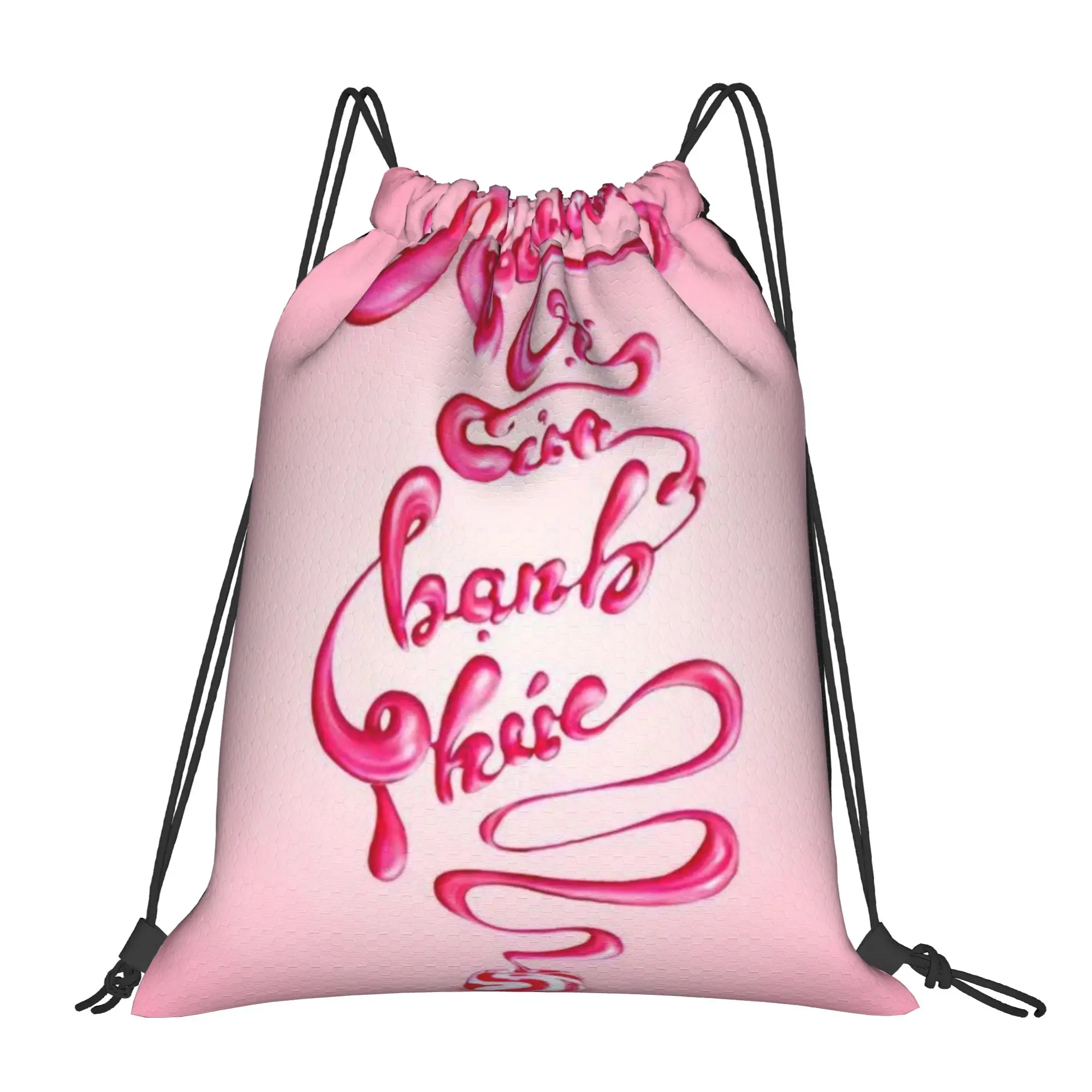 A-Alpenliebee Pink Creamy Candy Liquid Letter Portable Sports Riding Gym Drawstring Storage Sporty Backpacks