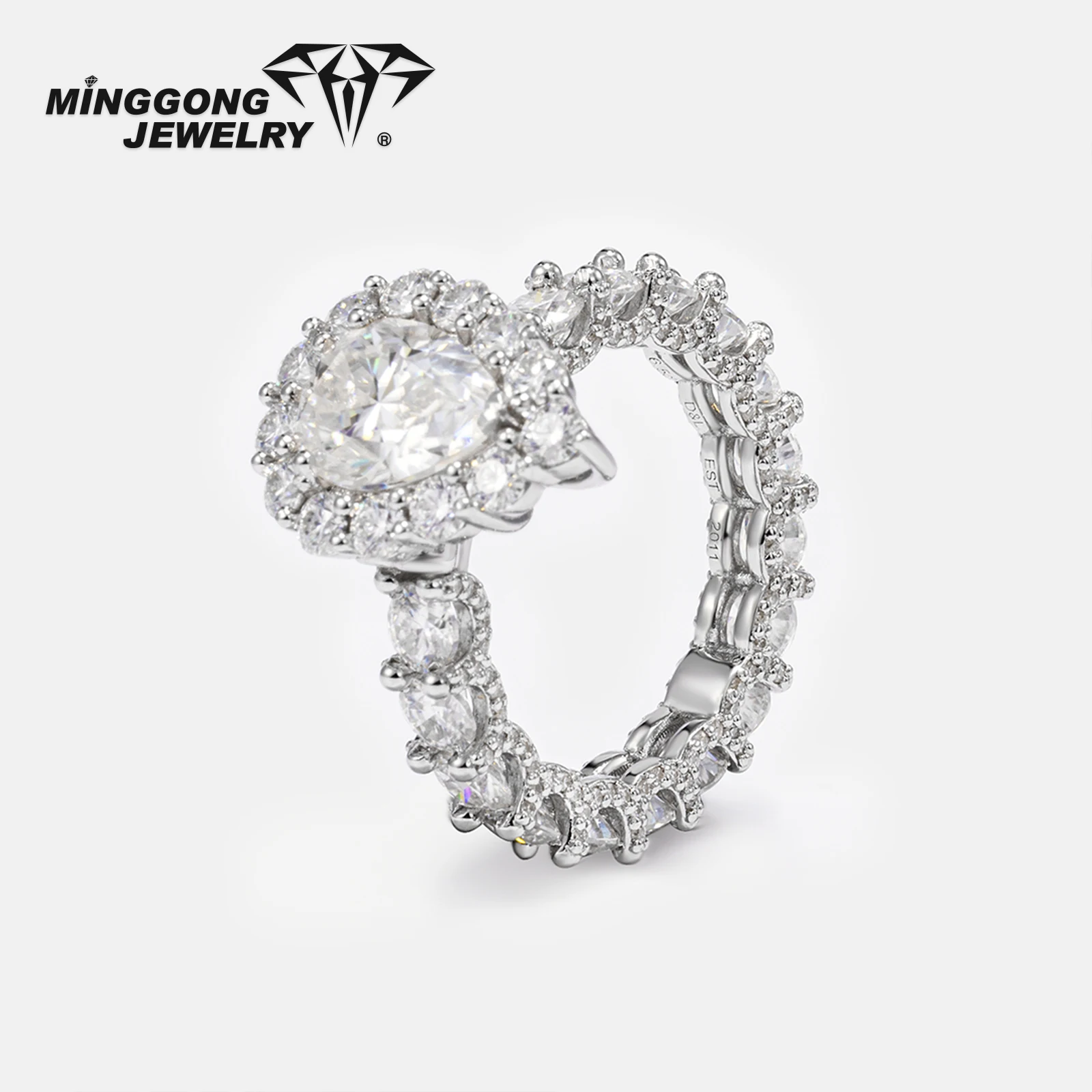 

Customizable New Design S925 Silver 10K/14K Solid Gold Engagement Ring 2CT Solitaire Pear Cut VVS Moissanite Eternity Ring