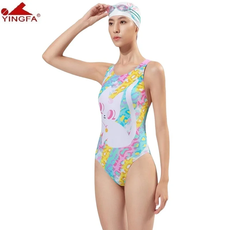 Yingfa 2025 Competition Racing Sporty Swimwear Women Girls Professional Training One Piece Swimsuit Cartoon Bathing Suit