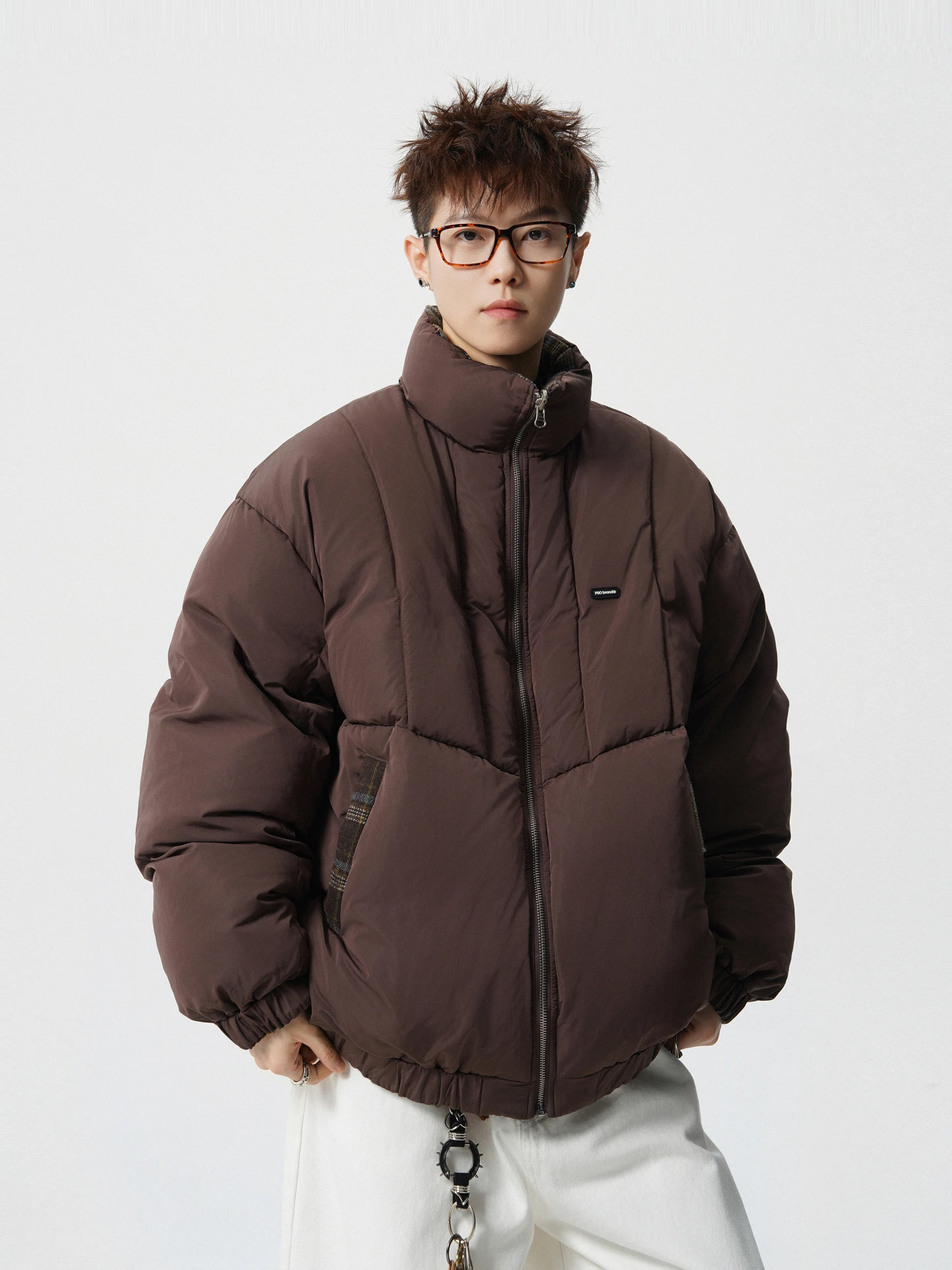 Thiened Cotton Jaet Winter Plaid Double-sided Wearable Stand Collar Men's Women's Retro Faion Brand Couple Match All-ma...