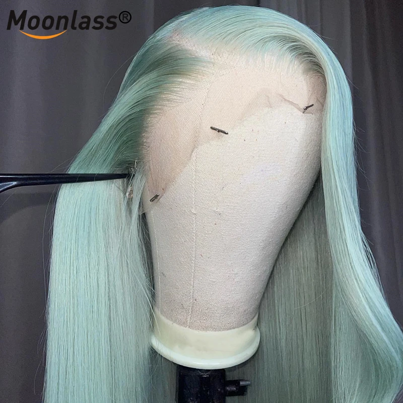 Perruque Lace Frontal Wig Body Wave brésilienne naturelle, cheveux lisses, gris ombré, bleu, 13x4