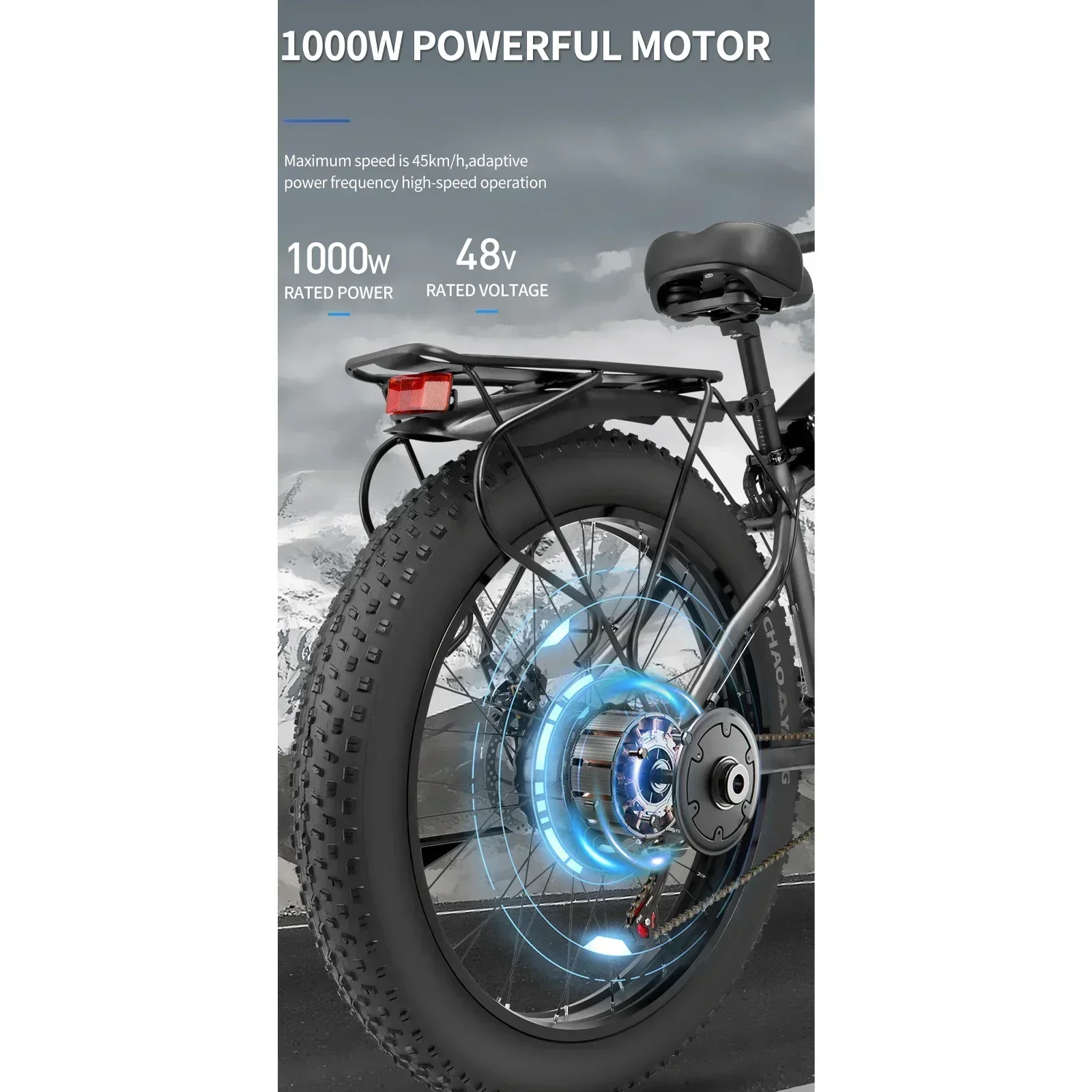 E26 Electric Bicycle 1000W Motor 48V15AH Lithium Battery 26*4.0fat tire Mountain Travel Electric Bike Adult  Snow Electric Bike