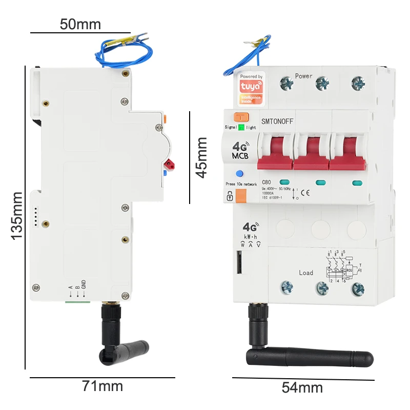 4G 3P 80A Tuya circuit breaker Energy Meter Mult-protector kWh Meter wattmeter RCBO voice control alexa google for smart home